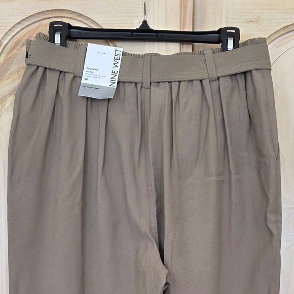 Nine West Women Belted High Rise Cargo Pant Tapered Leg Brown/Khaki Size M NWT - Picture 2 of 8